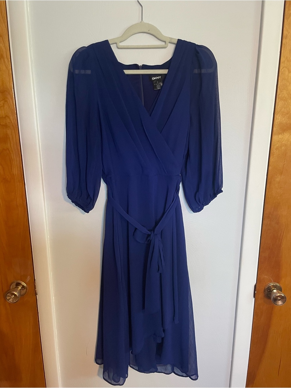 DKNY Cobalt Blue Wrap Midi Dress with Tie Waist 14
